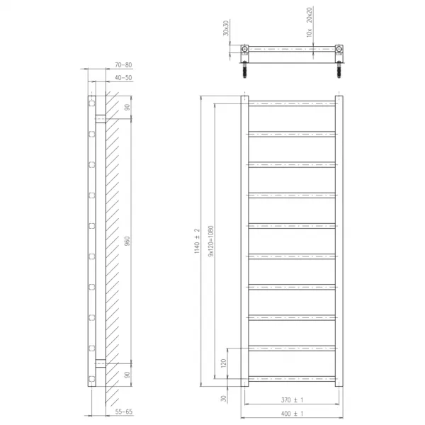 SAPHO - METRO LIGHT vykurovacie teleso 400x1140 chróm IR445R