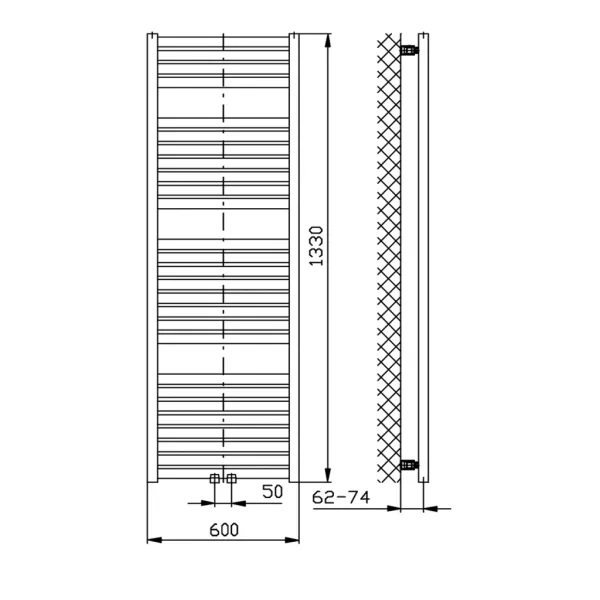 AQUALINE - TONDI vykurovacie teleso 600x1330 stredové pripojenie, biela DT480T
