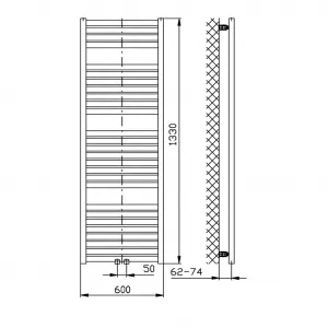 AQUALINE - TONDI vykurovacie teleso 600x1330 stredové pripojenie, biela DT480T