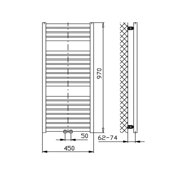 AQUALINE - TONDI vykurovacie teleso 450x970 stredové pripojenie, čierna mat DT456T