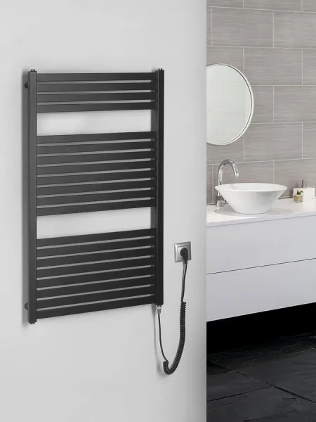 AQUALINE - TONDI-E elektrické vykurovacie teleso, rovné, 600x970 400 W, čierna matná DE466T