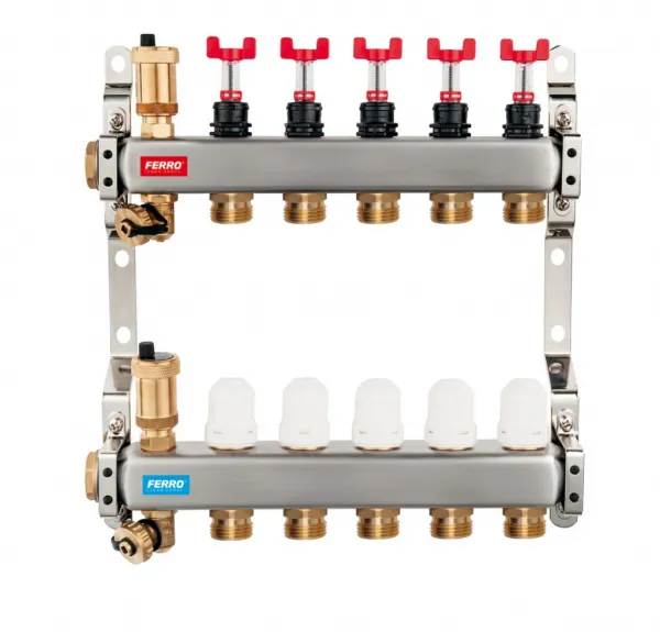 NOVASERVIS - Rozdeľovač nerez s prietokomermi a uzat. ventilmi, 2-okruhy SN-RZPU02S