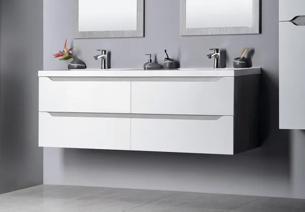 SAPHO - WAVE dvojumývadlová skrinka 149,7x50x47,8cm, biela/dub strieborný WA150-3011