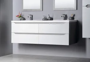 SAPHO - WAVE dvojumývadlová skrinka 149,7x50x47,8cm, biela/dub strieborný WA150-3011