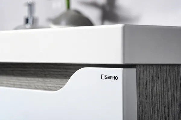 SAPHO - WAVE dvojumývadlová skrinka 149,7x50x47,8cm, biela/dub strieborný WA150-3011