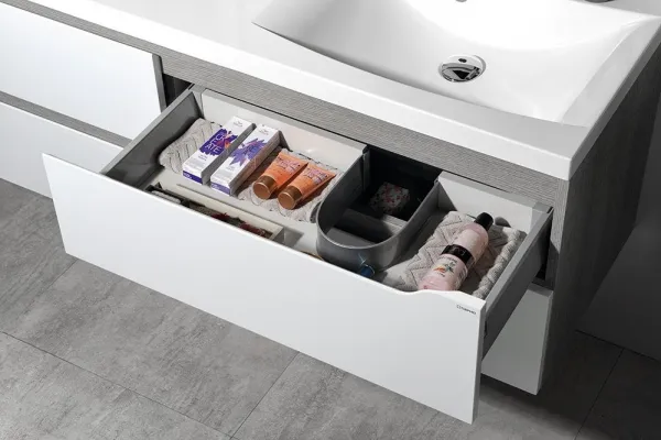 SAPHO - WAVE dvojumývadlová skrinka 149,7x50x47,8cm, biela/dub strieborný WA150-3011