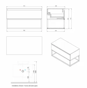 SAPHO - SKARA umývadlová skrinka 90x50x45cm, čierna mat/dub alabama CG006-2222
