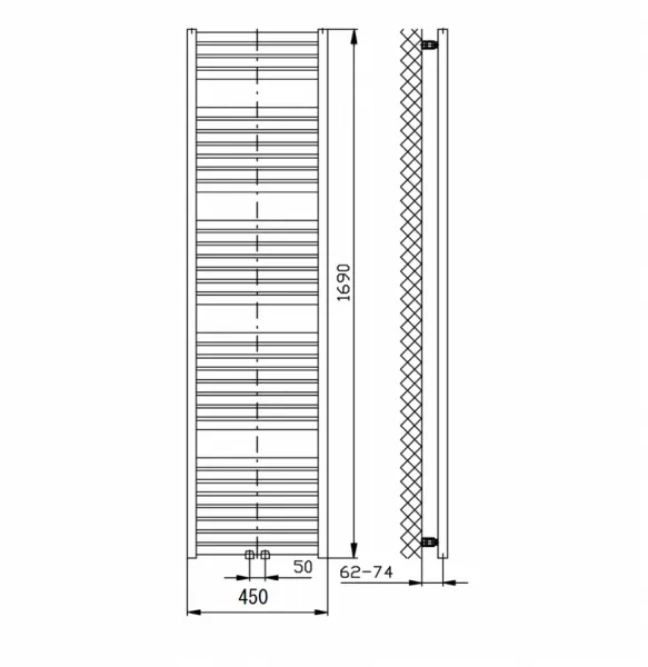 AQUALINE - TONDI vykurovacie teleso 450x1690 stredové pripojenie, čierna mat DT446T