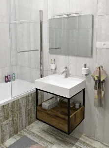 SAPHO - SKARA umývadlová skrinka 59x49,5x46,5cm, čierna mat/dub Collingwood CG002-1919