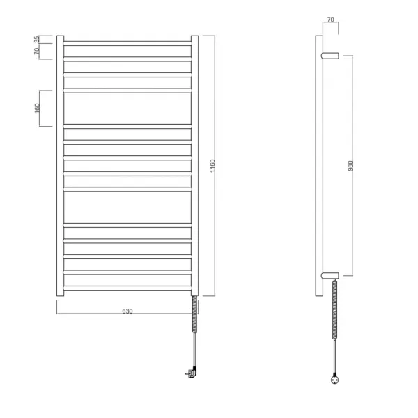 SAPHO - REDONDO elektrický sušiak uterákov, guľatý, 630x1160 130 W, leštená nerez ER230V