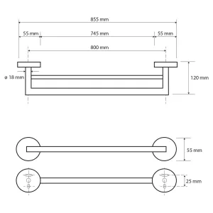 X-ROUND E dvojitý držiak na uteráky 800x120 mm, chróm XR425