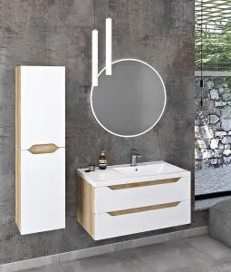 SAPHO - WAVE umývadlová skrinka 89,7x45x47,8cm, pravá, biela/dub Alabama WA093-3022