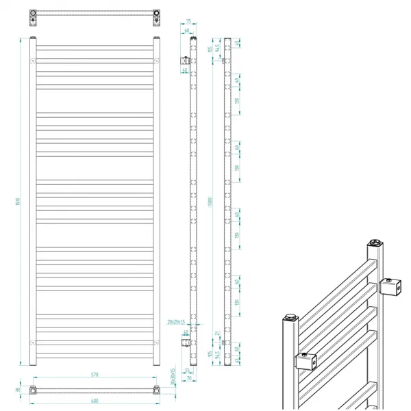 SAPHO - METRO vykurovacie teleso 600x1510 čierny mat IR420TB