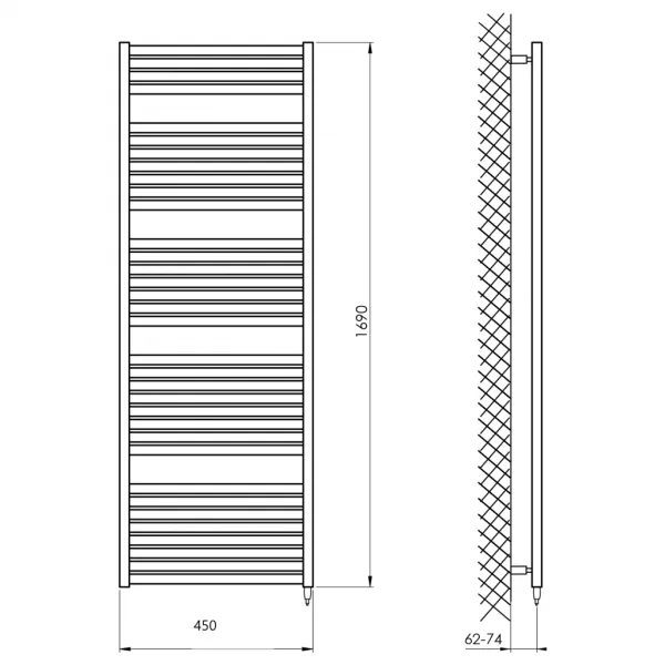 AQUALINE - TONDI-E elektrické vykurovacie teleso, rovné, 450x1690 600 W, čierna mat DE446T