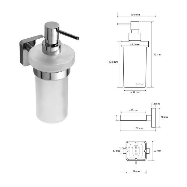 Dávkovač mydla INSIA 230 ml, mliečne sklo, chróm IS019