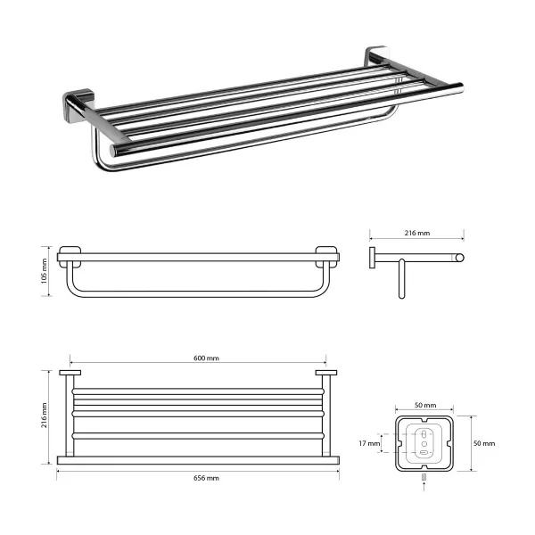 Vešiak na uteráky INSIA so sifónom 600 mm, chróm IS028