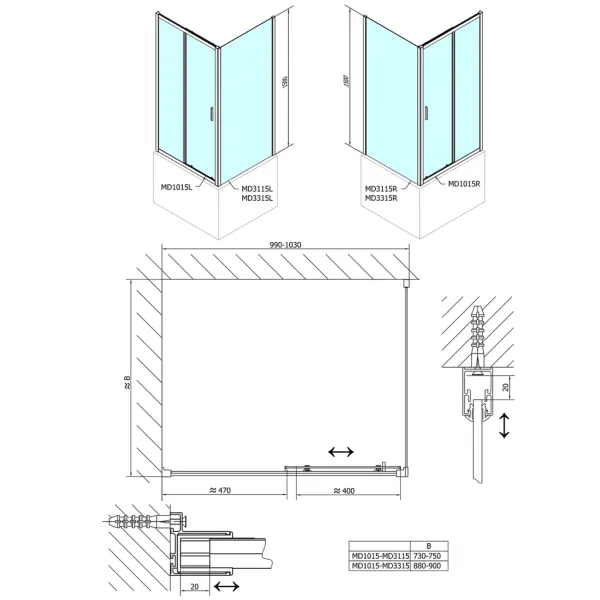 DEEP bočná stena 900x1500 cm, číre sklo MD3315