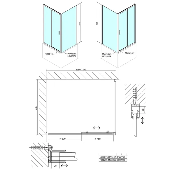 DEEP bočná stena 900x1500 cm, číre sklo MD3315