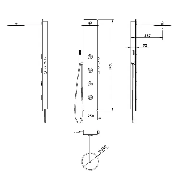 POLYSAN - SPIRIT ROUND sprchový panel s termostat. batériou 250x1550, nástenný, biela 71151