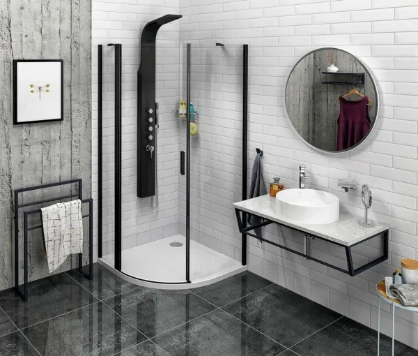 POLYSAN - ZOOM BLACK štvrťkruhová sprchová zástena 900x900, číre sklo, ľavá ZL2615BL