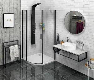 POLYSAN - ZOOM BLACK štvrťkruhová sprchová zástena 900x900, číre sklo, ľavá ZL2615BL