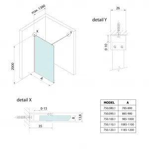Bruckner - SPITZA sprchová zástena WALK-IN, 800 750.080.1