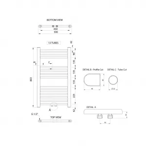 AQUALINE - ALYA vykurovacie teleso rovné 500x803, stredové pripojenie, chróm LLS301