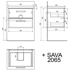 VEGA umývadlová skrinka 62x50x43,6cm, 2x zásuvka, biela VG064