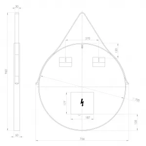 ORBITER kulaté LED podsvícené zrcadlo s koženým páskem, ø 70cm, černá mat ORL070