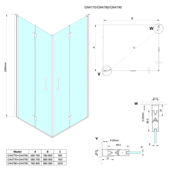 GELCO - LORO obdĺžniková sprchová zástena 800x700, rohový vstup GN4780-02