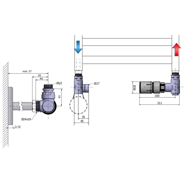 SAPHO - CORNER COMBI pripojovacia sada ventilov termostatická, pravé prevedenie, čierna mat CP3022BS