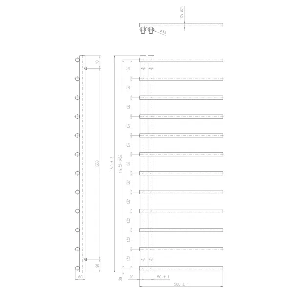 SAPHO - JUSTINA vykurovacie teleso 500x1510 čierna mat IR151B