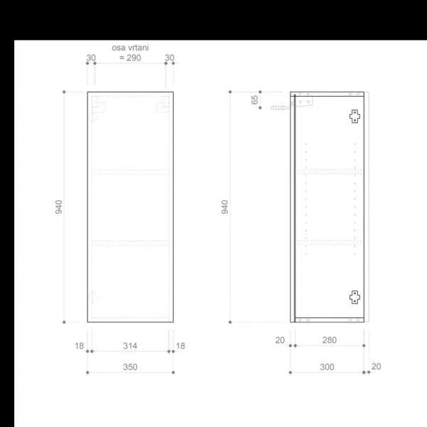 SAPHO - ESPACE skrinka 35x94x32cm, 1x dvierka, ľavá/pravá, biela lesk ESC530-3030