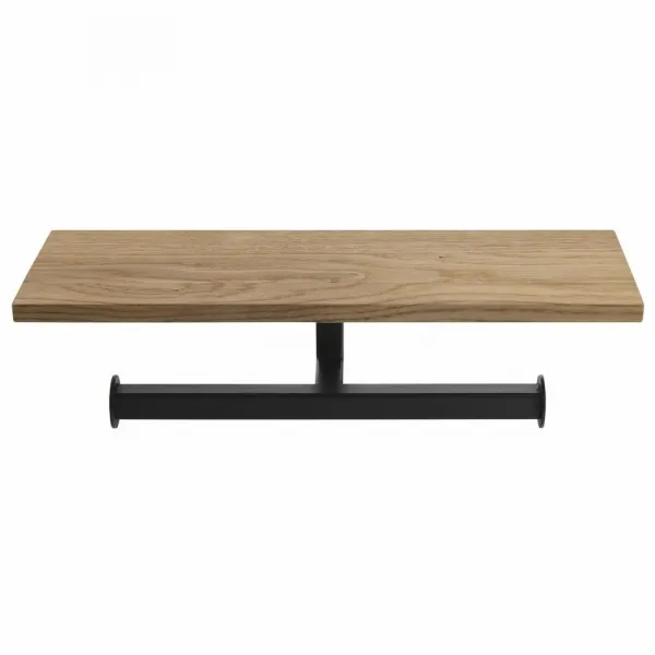 SKA dvojitý držiak toaletného papiera s poličkou 30x8x10cm, čierna mat/dub SKA425