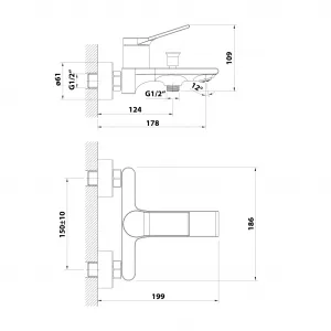 Vaňová nástenná batéria BOLERO, rozteč 150 mm, chróm BC010