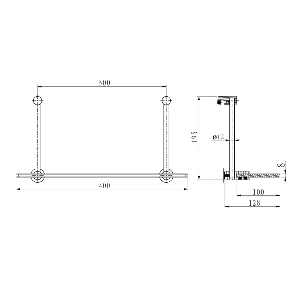 Závesná sklenená polička na sprchovú zástenu 400x180x125mm, chróm 1301-15