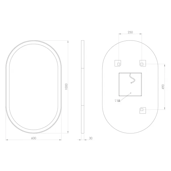 SAPHO - PARGA oválne zrkadlo s LED osvetlením 60x100 cm PG600