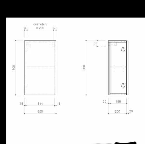 SAPHO - ESPACE skrinka 35x60x22cm, 1x dvierka, ľavá/pravá, biela lesk ESC430-3030