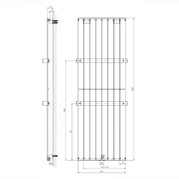 SAPHO - COLONNA vykurovacie teleso 602x1800 metalická strieborná IR146