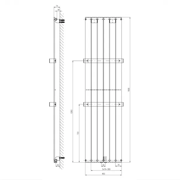 SAPHO - COLONNA vykurovacie teleso 450x1800 metalická strieborná IR145