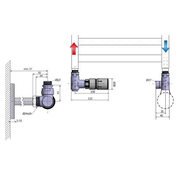 SAPHO - CORNER COMBI pripojovacia sada ventilov termostatická, ľavé, čierna mat CP3021BS