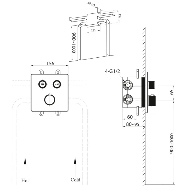 SAPHO - SMART SELECT podomietková sprchová batéria, box, 2 vývody, chróm RP042