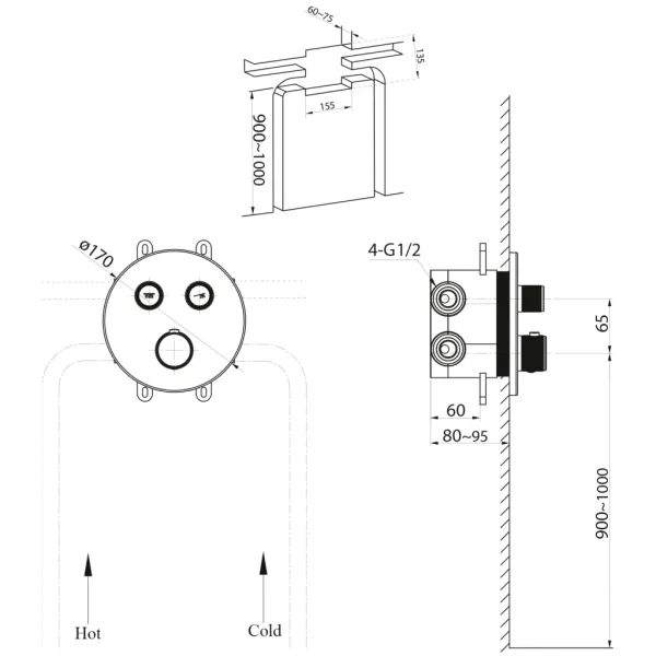 SAPHO - SMART SELECT podomietkova sprchová batéria, box, 2 výstupy, chróm RP032
