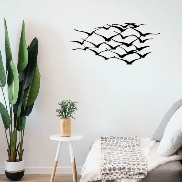 Hanah Home Nástenná kovová dekorácia Vtáci 120x55 cm čierna