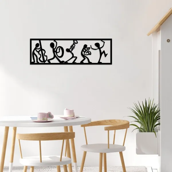 Hanah Home Nástenná dekorácia Hudobníci 60x19 cm čierna