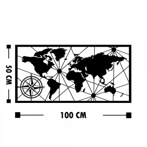 Hanah Home Nástenná kovová dekorácia Mapa sveta kompas 100x50 cm čierna