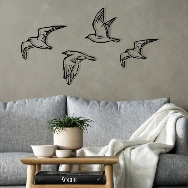 Hanah Home Nástenná kovová dekorácia Vtáky 100x24 cm čierna