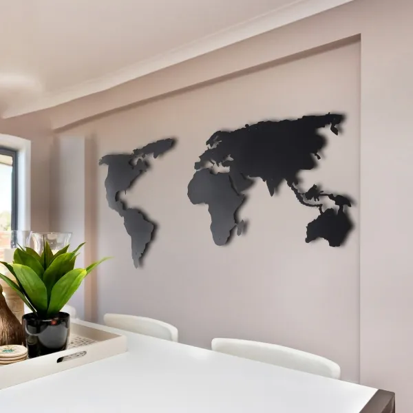 Hanah Home Kovová dekorácia na stenu Mapa sveta 85x170 cm čierna