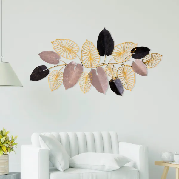 Hanah Home Kovová dekorácia na stenu Listy 120x61 cm viacfarebná