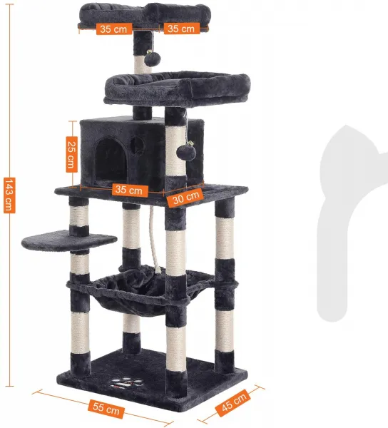 SONGMICS Mačacie škrabadlo Multiple I 143 cm tmavo šedé